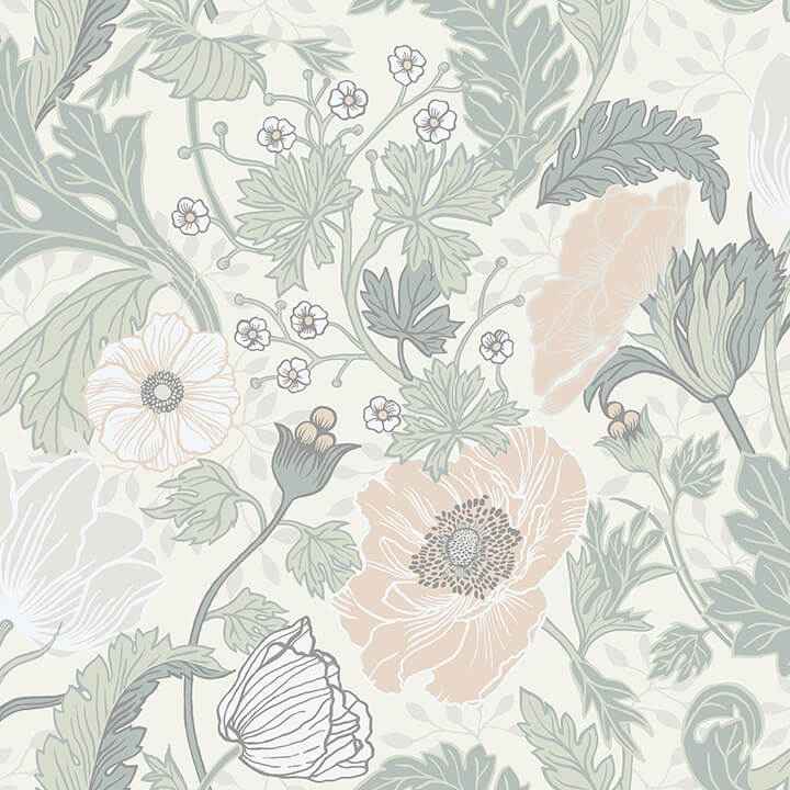 Anemone Light Grey Floral Wallpaper - York Wallcoverings - 4080-33000 - York Wallcoverings Wallpaper
