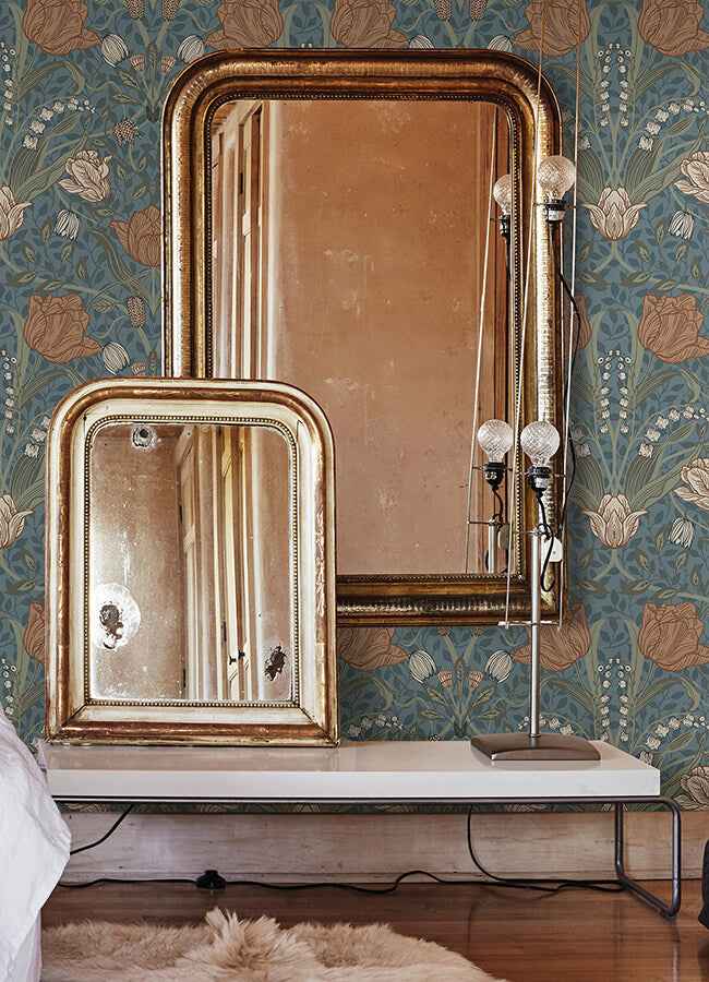 Fillippa Blue Tulip Wallpaper - York Wallcoverings - 4080-33009 - York Wallcoverings Wallpaper