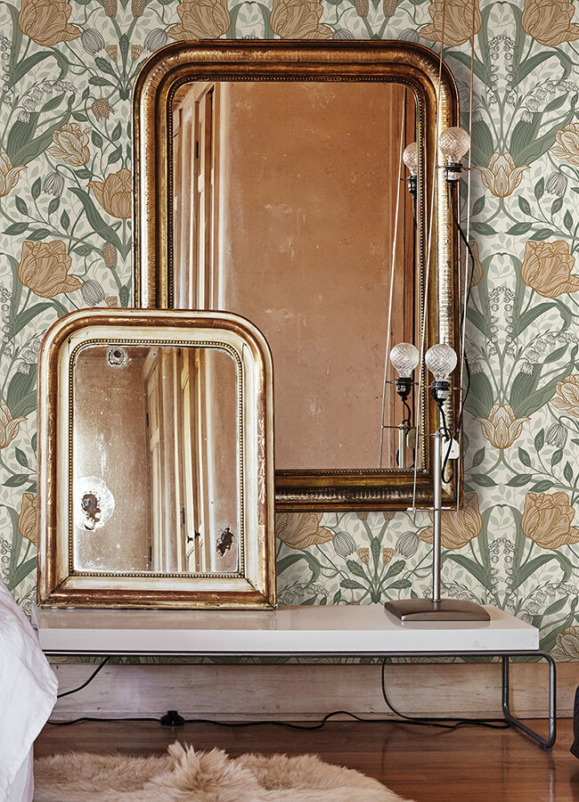 fillippa-green-tulip-wallpaper-york-wallcoverings-4080-33006 - York Wallcoverings Papel pintado