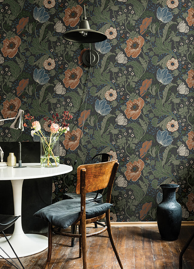 anemone-multicolor-floral-wallpaper-york-wallcoverings-4080-33003 - York Wallcoverings Wallpaper