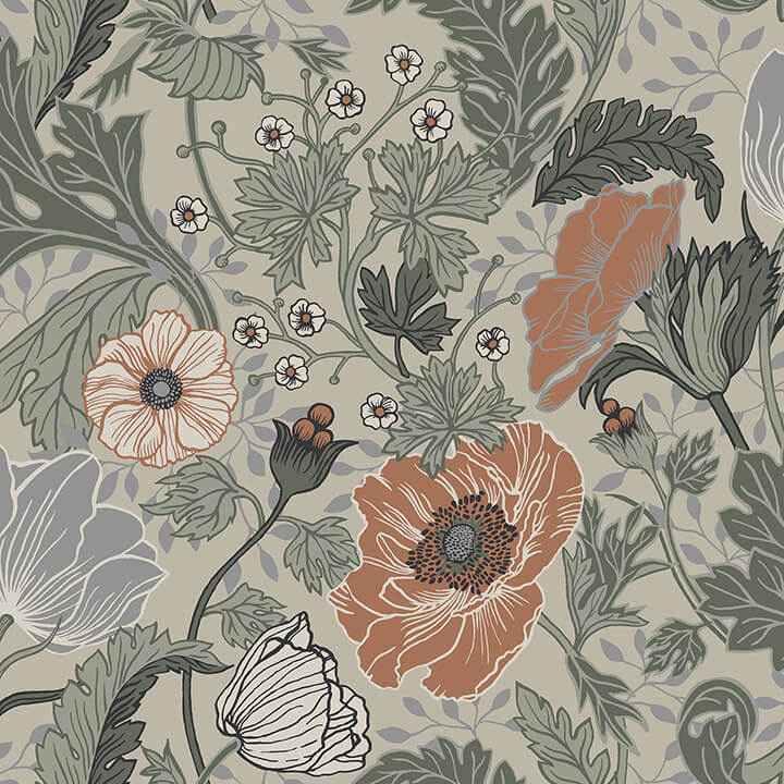 Anemone Grey Floral Wallpaper - York Wallcoverings - 4080-33001