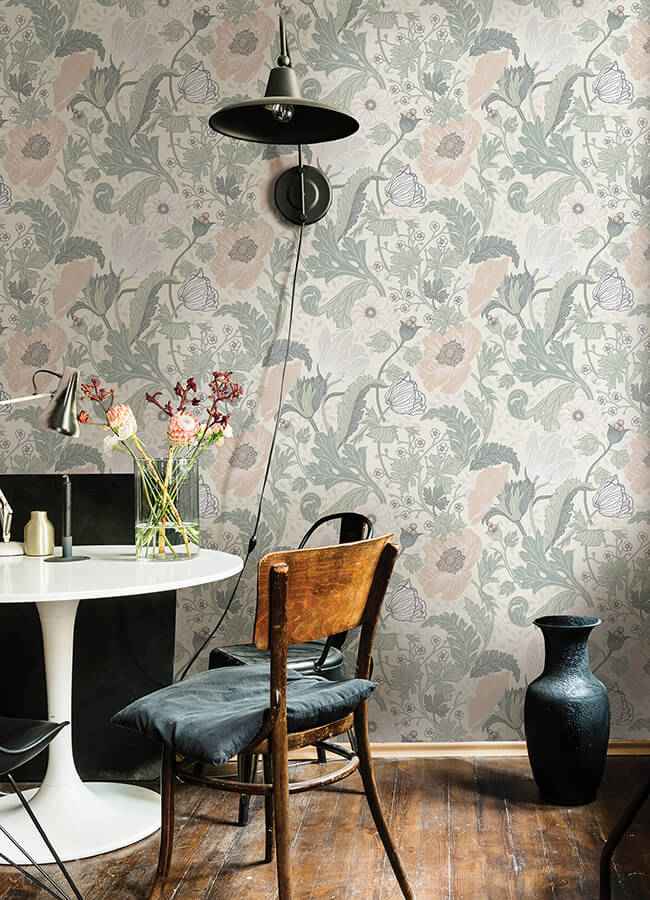 Anemone Light Grey Floral Wallpaper - York Wallcoverings - 4080-33000 - York Wallcoverings Wallpaper