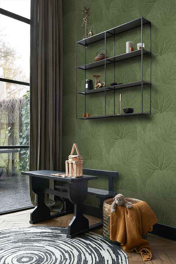 Xylem Olive Large Leaves Wallpaper - York Wallcoverings - DD138995 - York Wallcoverings Wallpaper