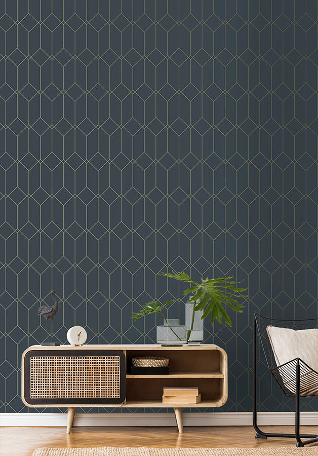 trilliant-dark-blue-art-deco-motif-wallpaper-york-wallcoverings-dd139225 - York Wallpaper Wallpaper