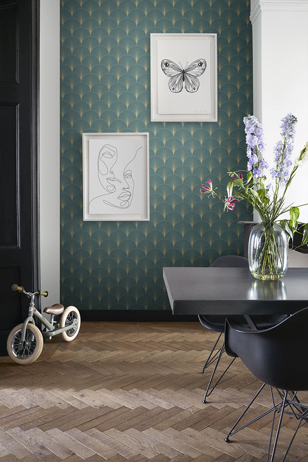 lempicka-teal-art-deco-motif-wallpaper-york-wallcoverings-dd139230 - York Wallcoverings Wallpaper