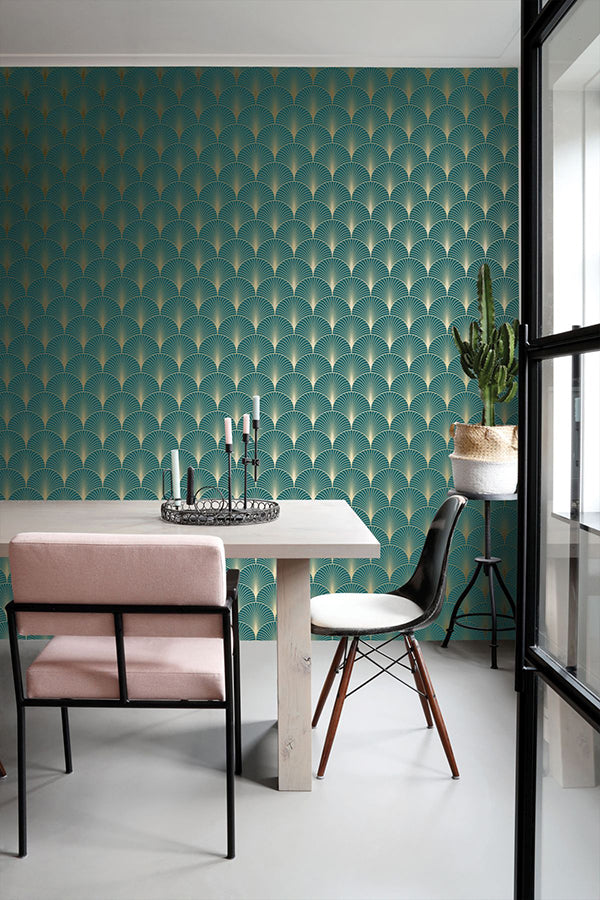 lempicka-teal-art-deco-motif-wallpaper-york-wallcoverings-dd139230 - York Wallcoverings Wallpaper