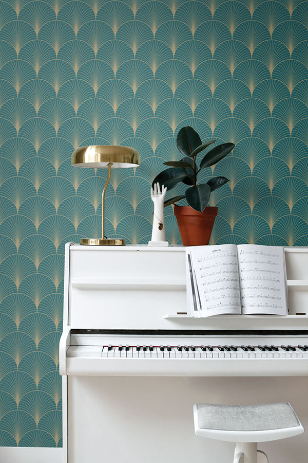 lempicka-teal-art-deco-motif-wallpaper-york-wallcoverings-dd139230 - York Wallcoverings Wallpaper