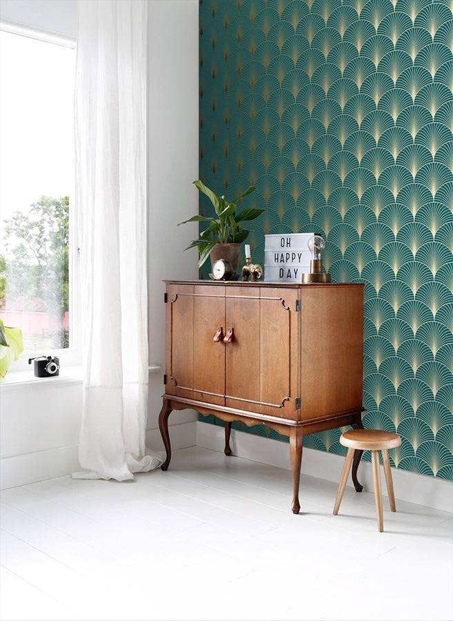 lempicka-teal-art-deco-motif-wallpaper-york-wallcoverings-dd139230 - York Wallcoverings Wallpaper