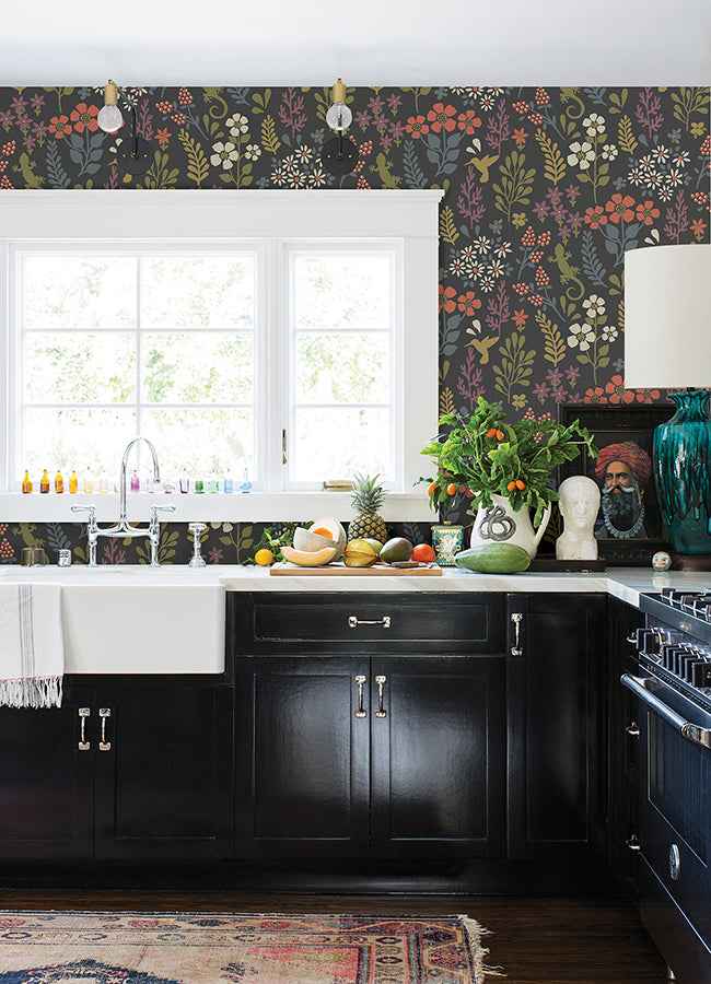 Karina Charcoal Meadow Wallpaper - York Wallcoverings - 2980-26170 - York Wallcoverings Wallpaper