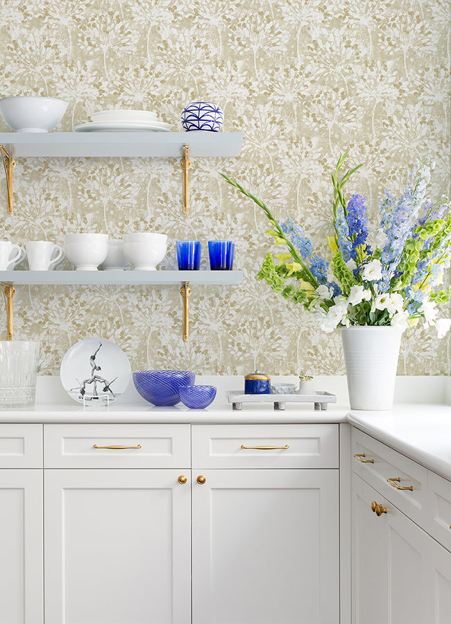dori-gold-painterly-floral-wallpaper-york-wallcoverings-2980-26188 - York Wallcoverings Wallpaper