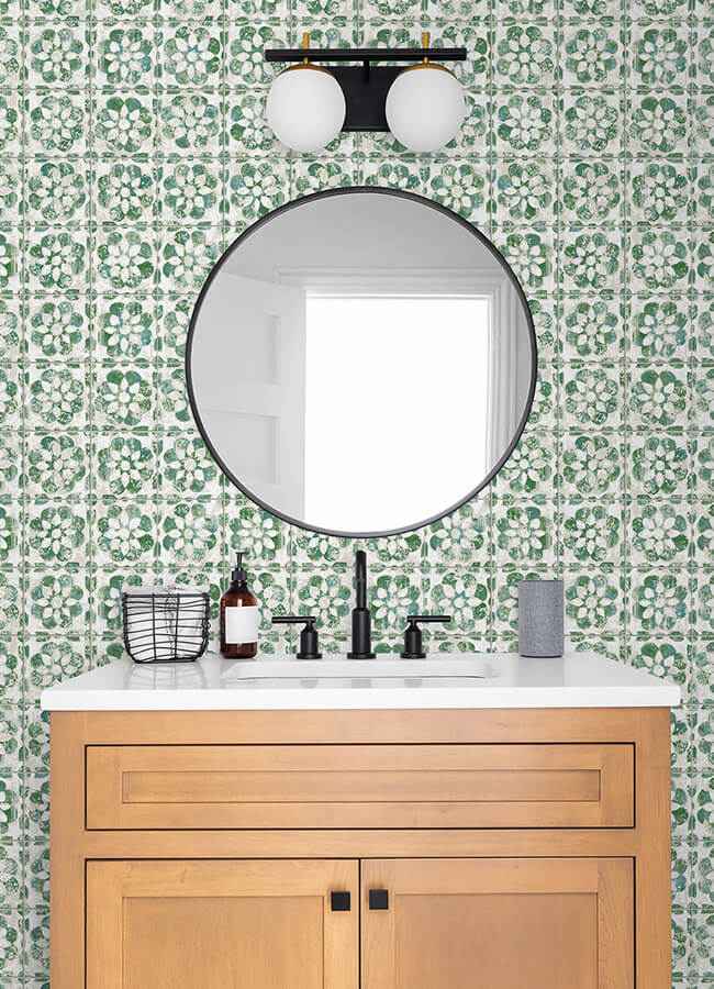 Izeda Green Floral Tile Wallpaper - York Wallcoverings - 2980-26193 - York Wallcoverings Wallpaper