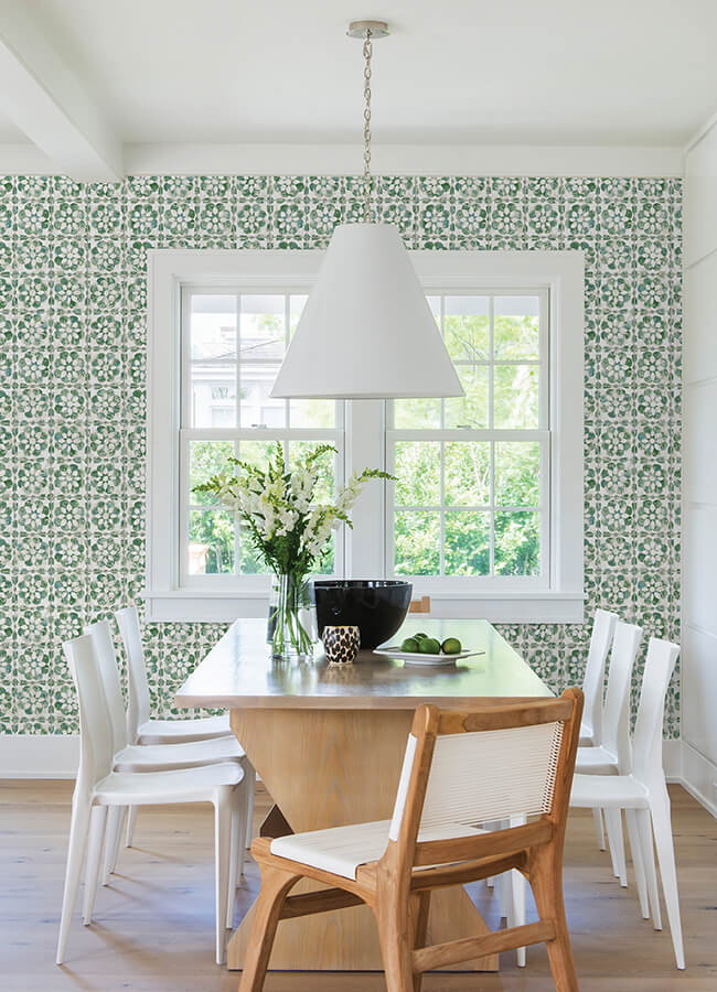 izeda-green-floral-tile-wallpaper-york-wallcoverings-2980-26193 - York Wallcoverings Wallpaper