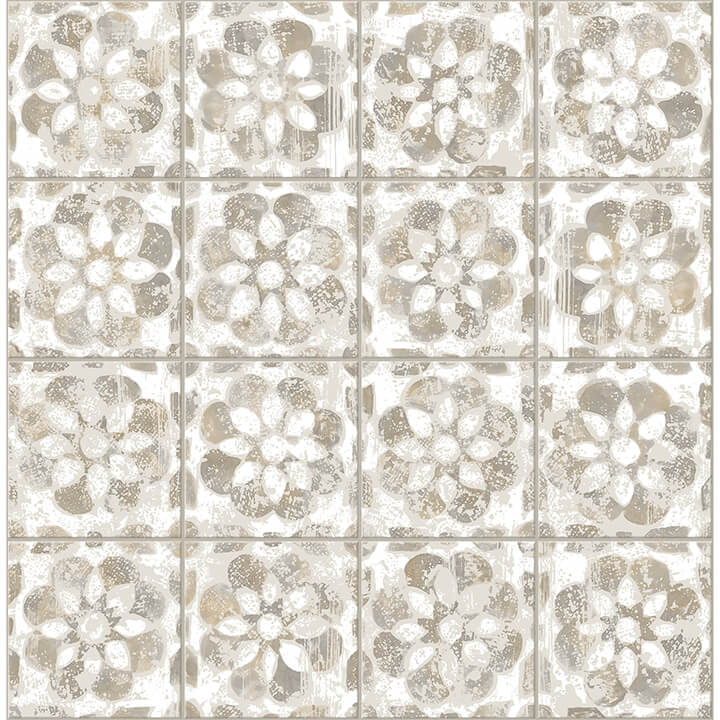izeda-taupe-floral-tile-wallpaper-york-wallcoverings-2980-26195 - York Wallcoverings Wallpaper