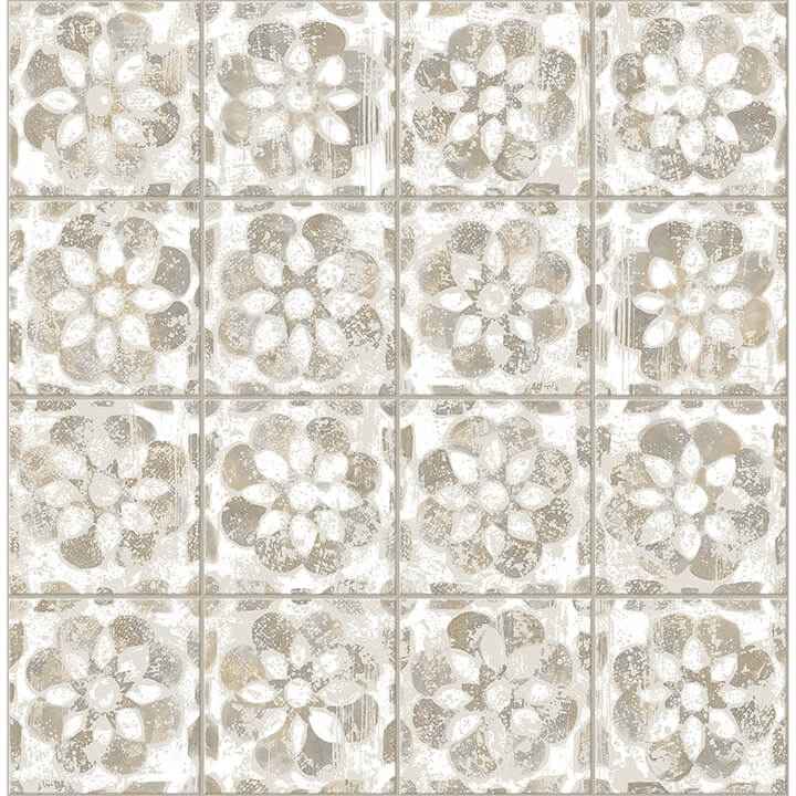 Izeda Taupe Floral Tile Wallpaper - York Wallcoverings - 2980-26195 - York Wallcoverings Wallpaper