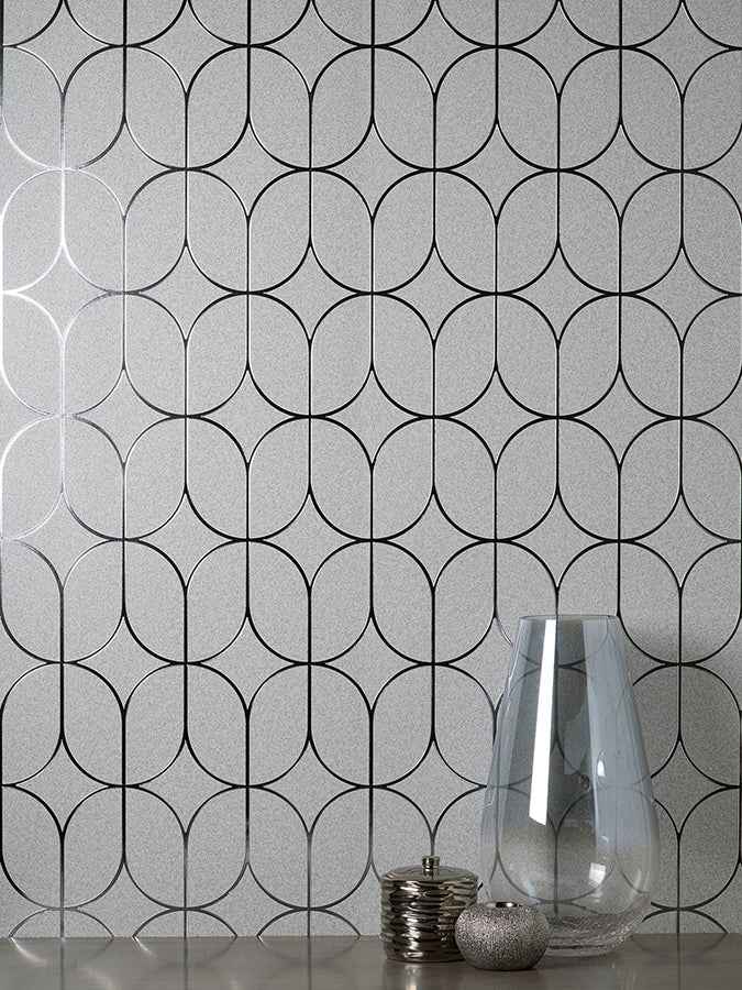 Raye Silver Rosco Trellis Wallpaper - York Wallcoverings - FD42803 - York Wallcoverings Wallpaper