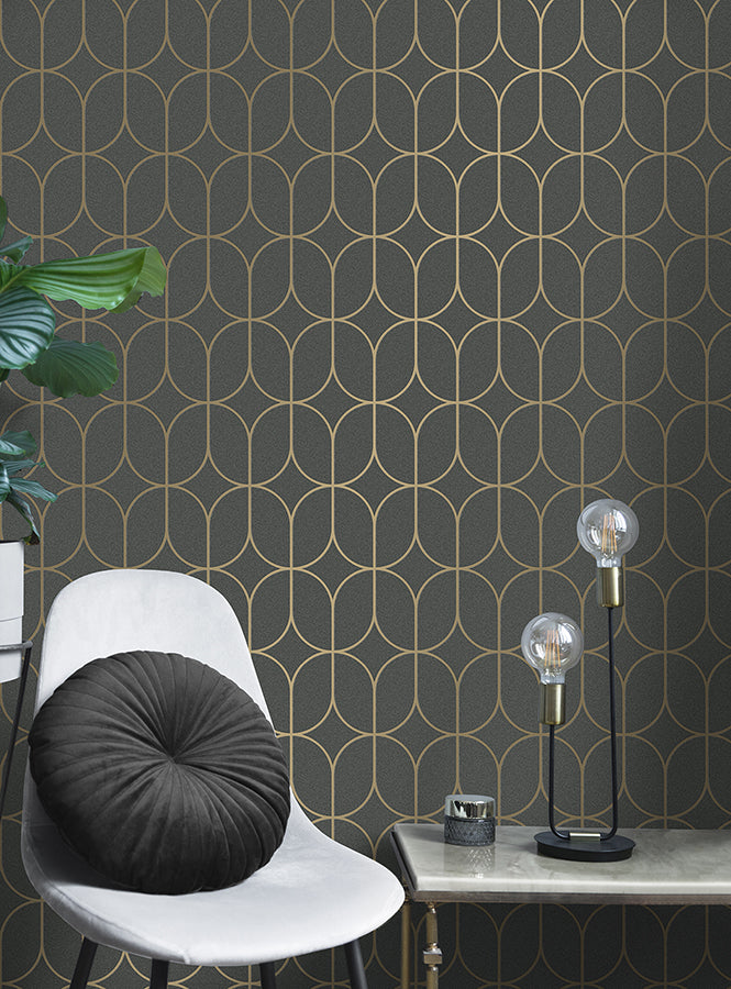 raye-charcoal-rosco-trellis-wallpaper-york-wallcoverings-fd42804 - York Wallcoverings Wallpaper