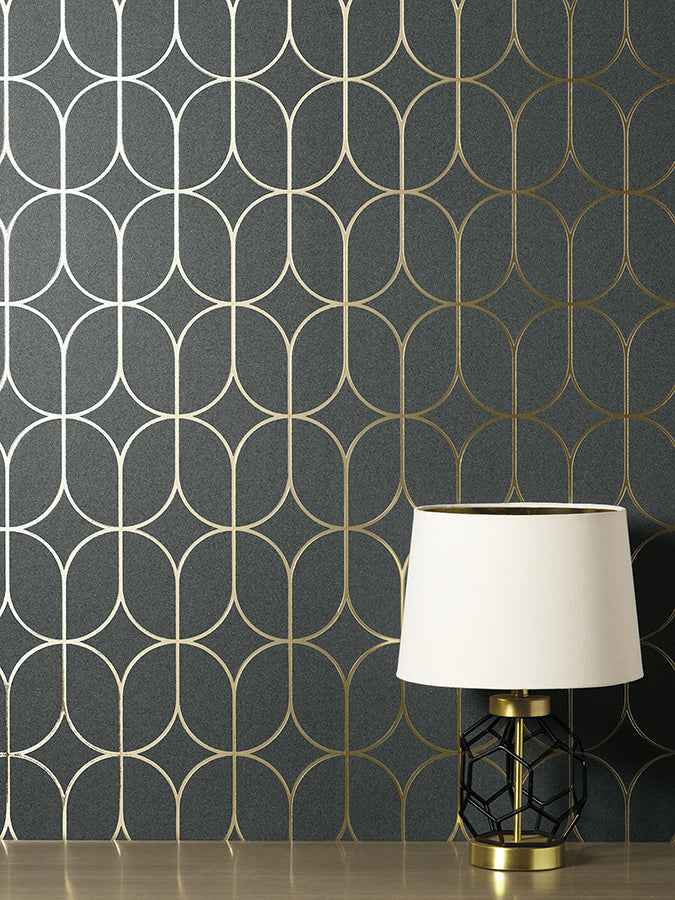Raye Charcoal Rosco Trellis Wallpaper - York Wallcoverings - FD42804 - York Wallcoverings Wallpaper
