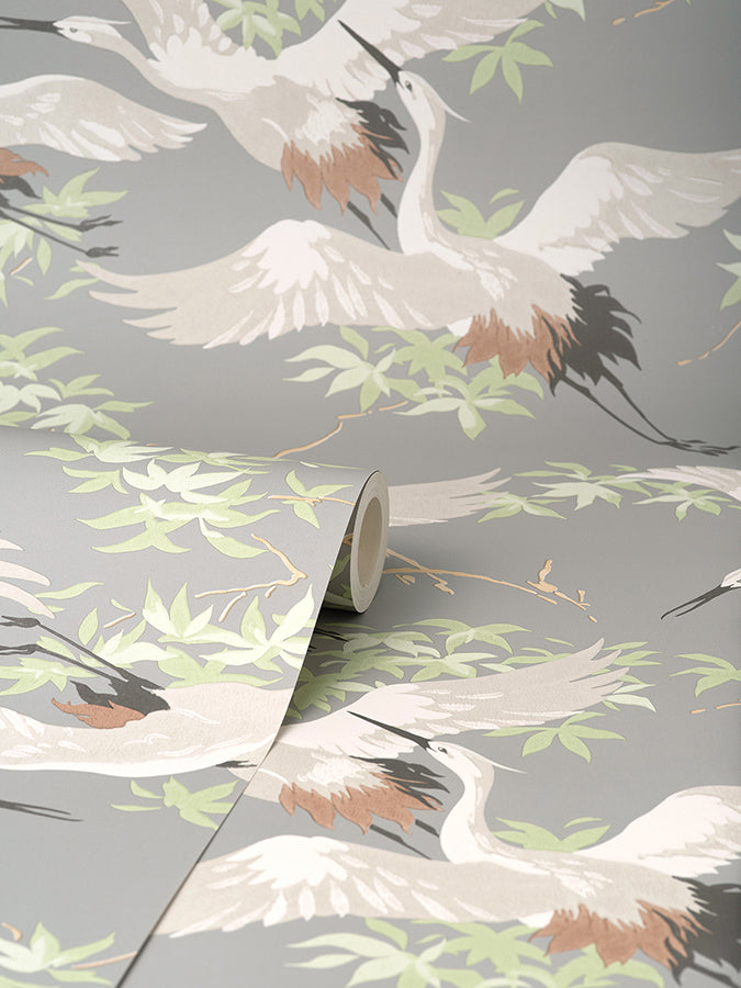 saura-light-grey-cranes-wallpaper-york-wallcoverings-m1657 - York Wallcoverings Wallpaper