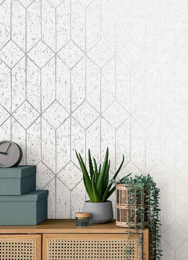 Hayden White Concrete Trellis Wallpaper - York Wallcoverings - 4125-26700 - York Wallcoverings Wallpaper