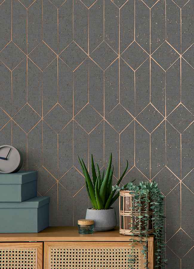 Hayden Charcoal Concrete Trellis Wallpaper - York Wallcoverings - 4125-26701 - York Wallcoverings Wallpaper