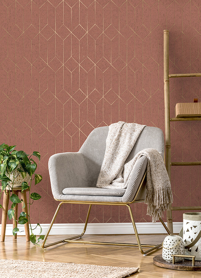 hayden-raspberry-concrete-trellis-wallpaper-york-wallcoverings-4125-26703 - York Wallpaper Wallpaper