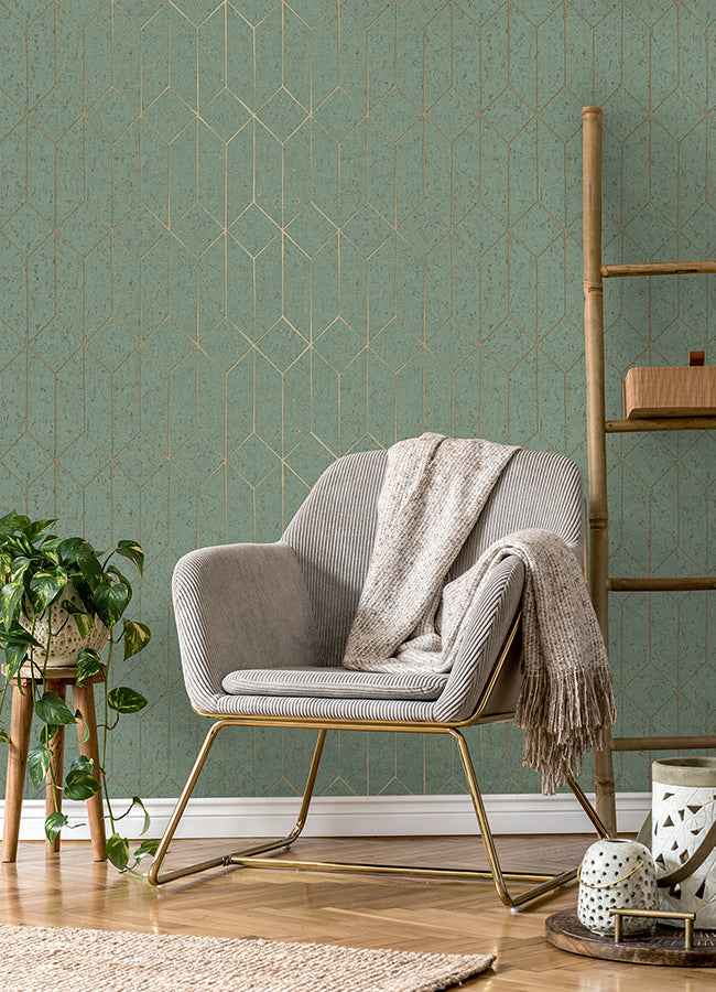 Hayden Mint Concrete Trellis Wallpaper - York Wallcoverings - 4125-26704 - York Wallcoverings Wallpaper