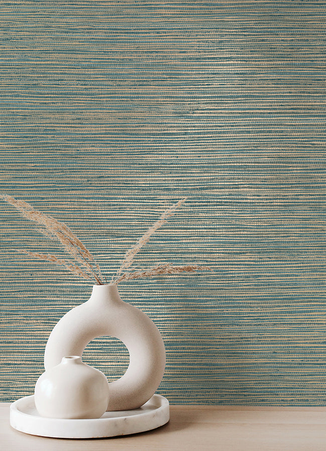 alton-teal-faux-grasscloth-wallpaper-york-wallcoverings-4125-26717 - York Wallcoverings Papel pintado