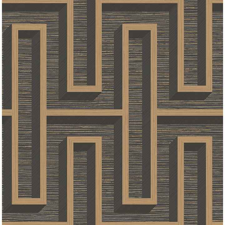Henley Black Geometric Grasscloth Wallpaper - York Wallcoverings - 4125-26722