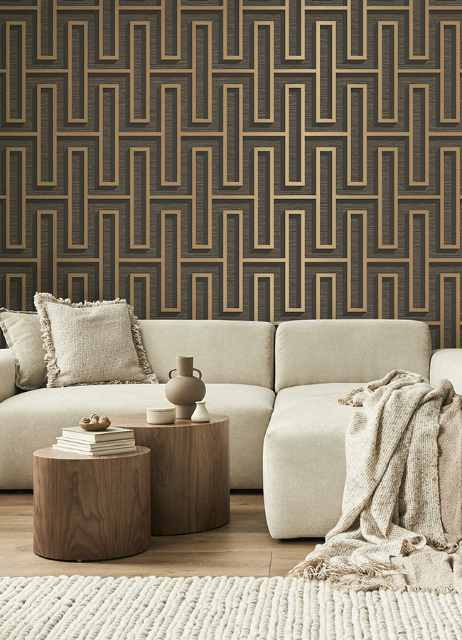 henley-black-geometric-grasscloth-wallpaper-york-wallcoverings-4125-26722 - York Wallcoverings Wallpaper