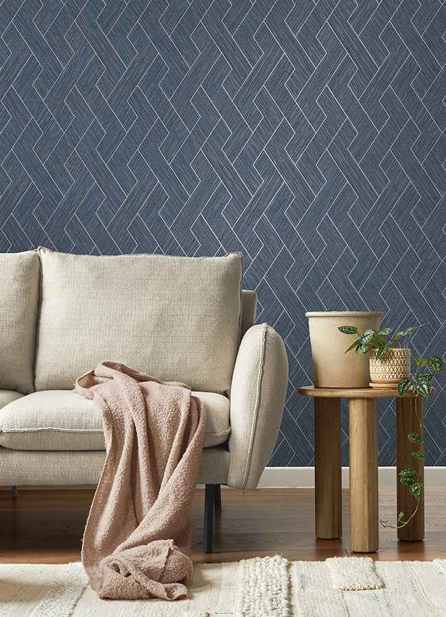 Ember Indigo Geometric Basketweave Wallpaper - York Wallcoverings - 4125-26727 - York Wallcoverings Wallpaper