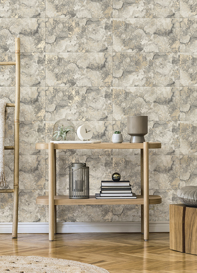 aria-light-grey-marbled-tile-wallpaper-york-wallcoverings-4125-26731 - York Wallcoverings Wallpaper