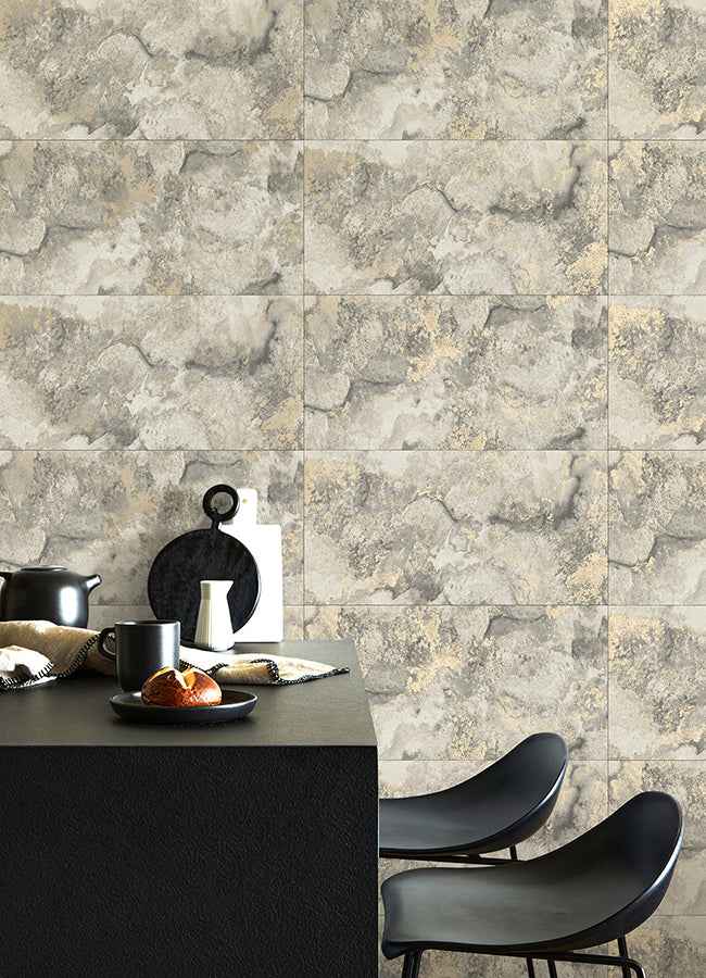 Aria Light Grey Marbled Tile Wallpaper - York Wallcoverings - 4125-26731 - York Wallcoverings Wallpaper