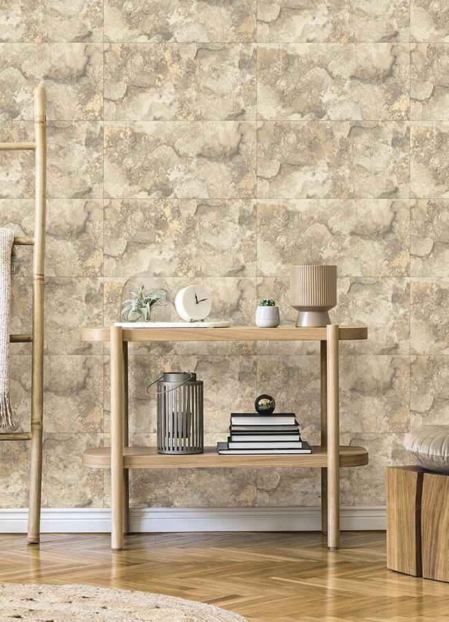 Aria Neutral Marbled Tile Wallpaper - York Wallcoverings - 4125-26732 - York Wallcoverings Wallpaper