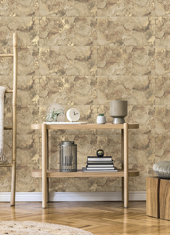 aria-light-brown-marbled-tile-wallpaper-york-wallcoverings-4125-26733 - York Wallpaper Wallpaper