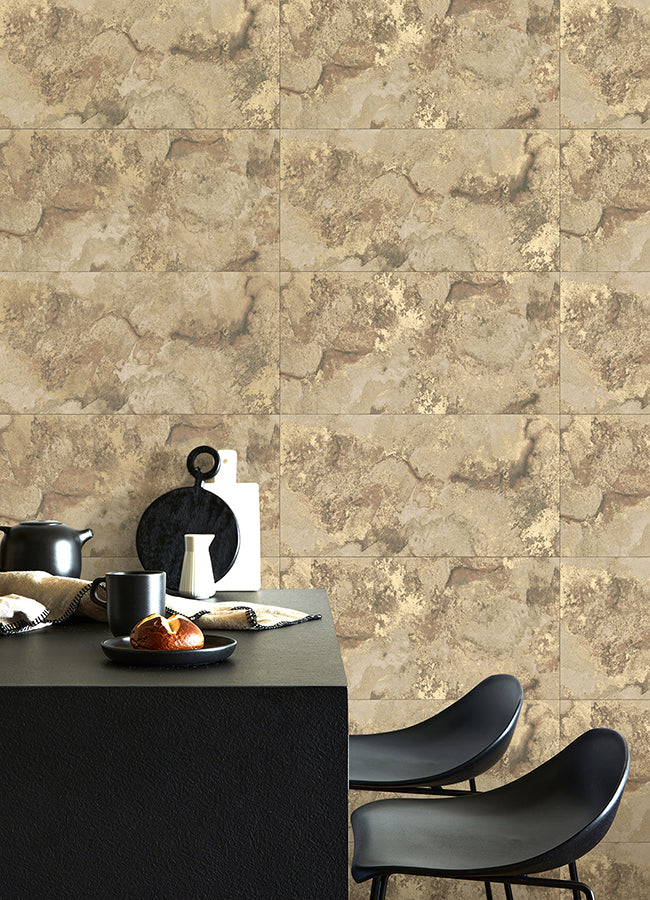 aria-light-brown-marbled-tile-wallpaper-york-wallcoverings-4125-26733 - York Wallpaper Wallpaper
