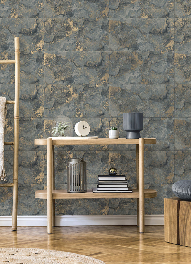 aria-slate-marbled-tile-wallpaper-york-wallcoverings-4125-26734 - York Wallcoverings Wallpaper