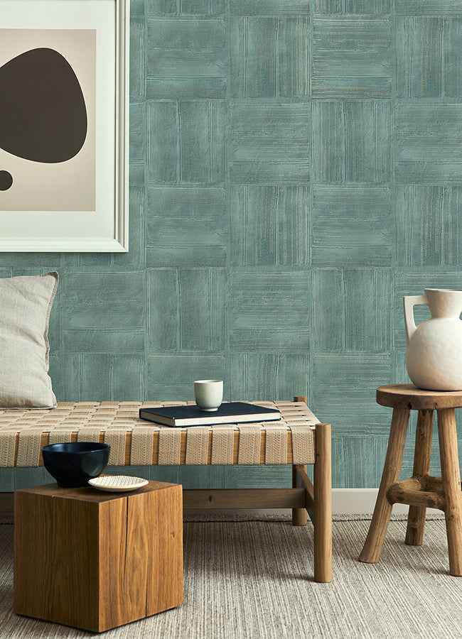 Jasper Teal Block Texture Wallpaper - York Wallcoverings - 4125-26737 - York Wallcoverings Wallpaper