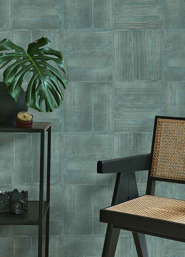 Jasper Teal Block Texture Wallpaper - York Wallcoverings - 4125-26737 - York Wallcoverings Wallpaper