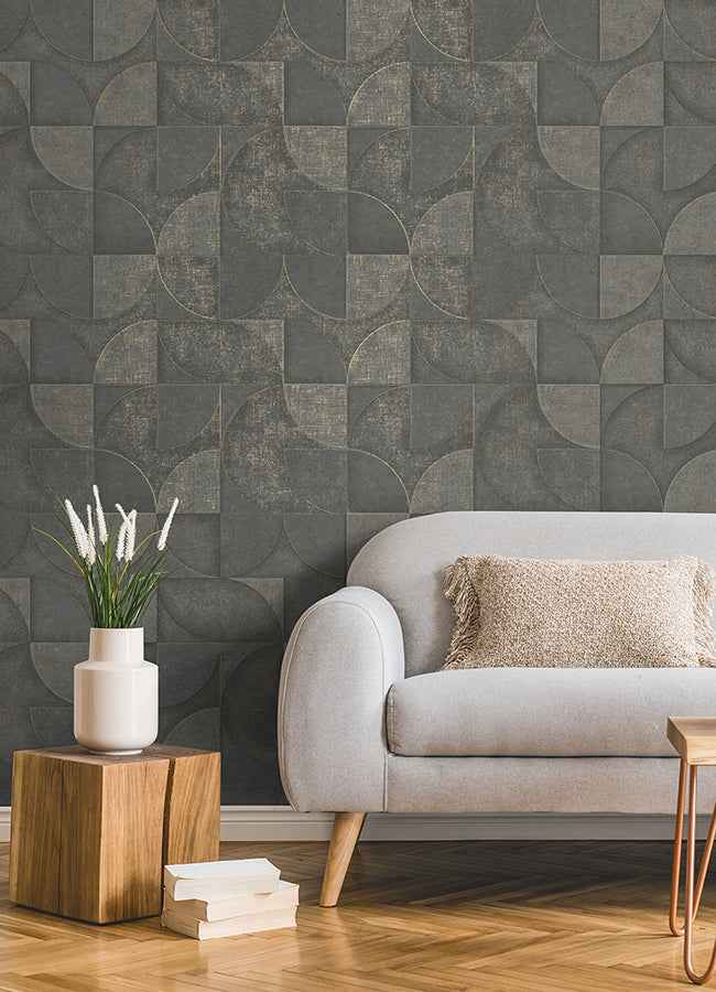 Addison Charcoal Retro Geo Wallpaper - York Wallcoverings - 4125-26750 - York Wallcoverings Wallpaper