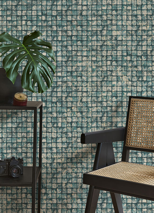 kingsley-blue-tiled-wallpaper-york-wallcoverings-4125-26758 - York Wallpaper Wallpaper