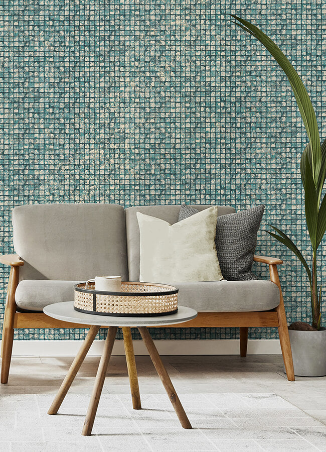 kingsley-blue-tiled-wallpaper-york-wallcoverings-4125-26758 - York Wallpaper Wallpaper