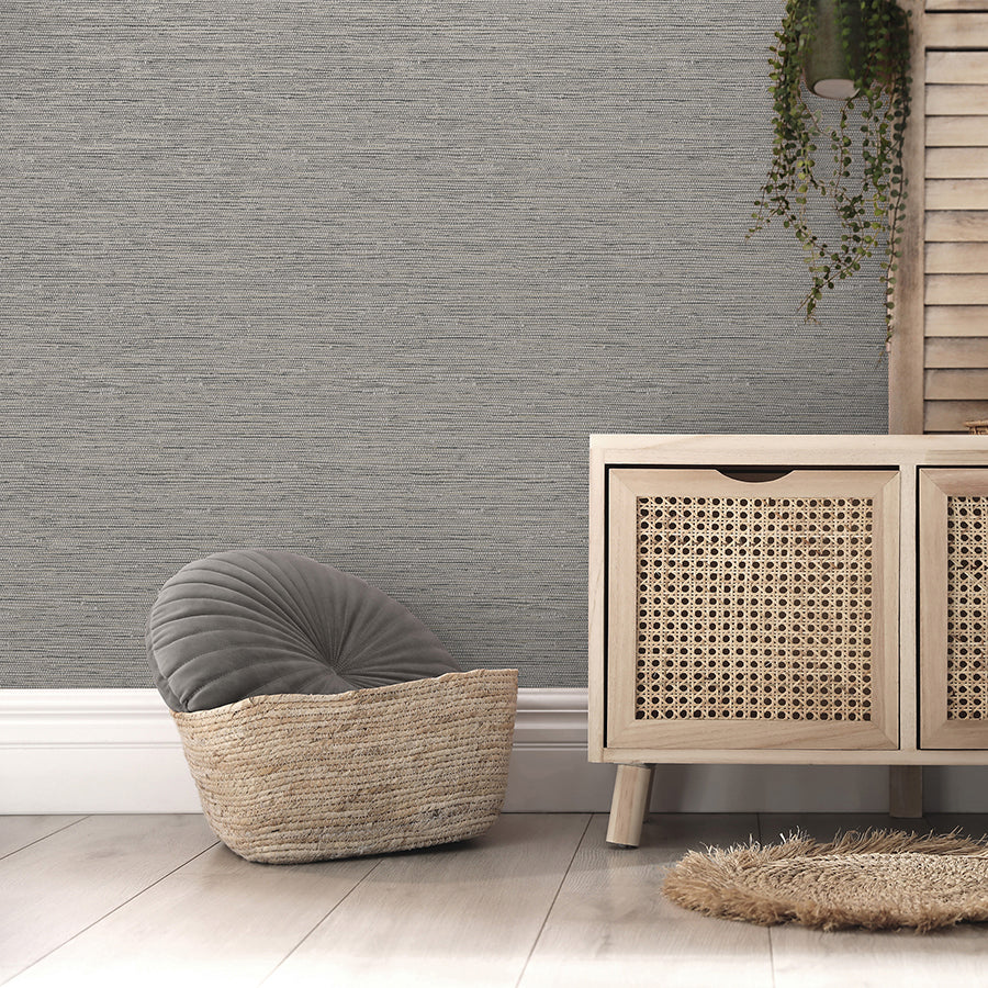 mephi-grey-grasscloth-wallpaper-york-wallcoverings-fd43155 - York Wallcoverings Wallpaper