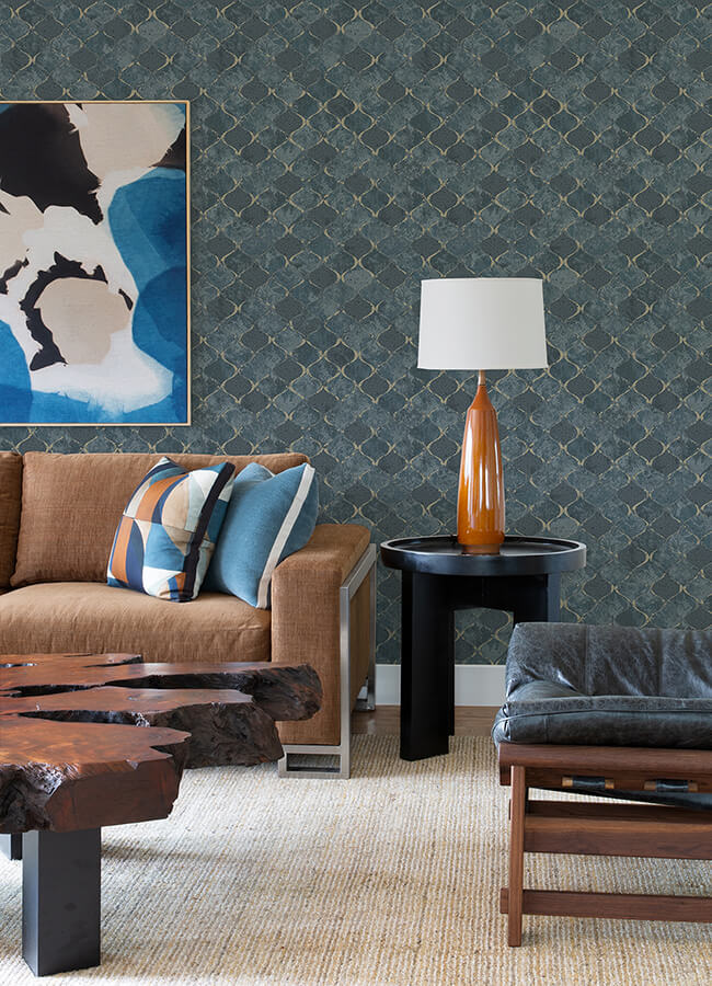pilak-blue-ogee-tile-wallpaper-york-wallcoverings-4105-86607 - York Wallcoverings Papel pintado