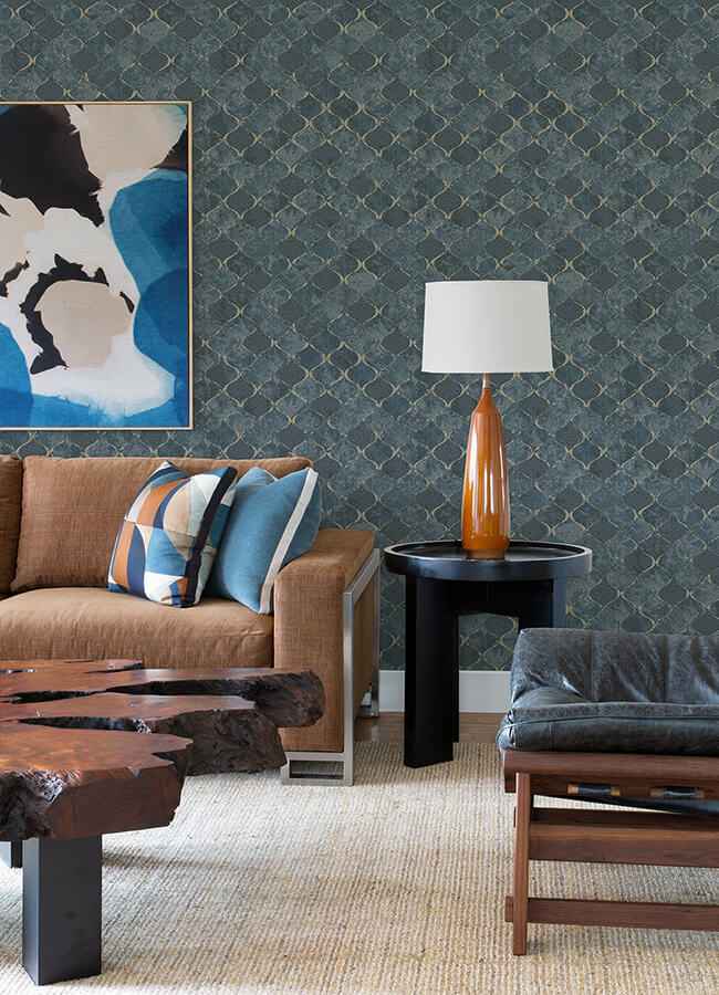 Pilak Blue Ogee Tile Wallpaper - York Wallcoverings - 4105-86607 - York Wallcoverings Wallpaper