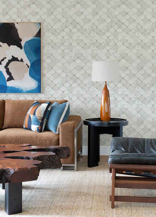 Pilak Silver Ogee Tile Wallpaper - York Wallcoverings - 4105-86608 - York Wallcoverings Wallpaper