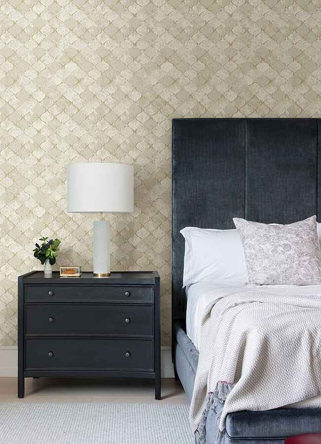 Pilak Gold Ogee Tile Wallpaper - York Wallcoverings - 4105-86609 - York Wallcoverings Wallpaper
