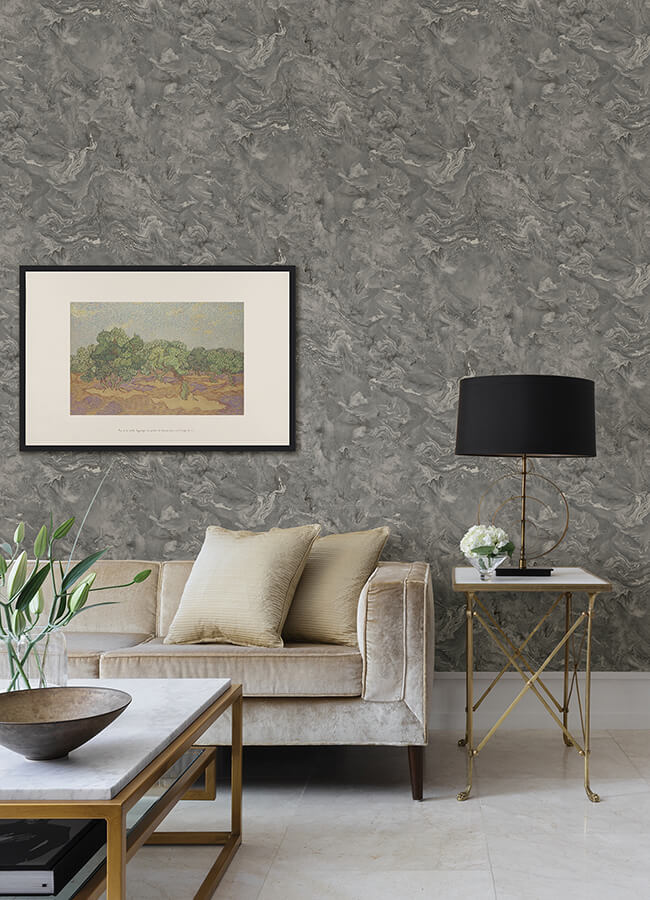 meness-grey-metallic-marbling-wallpaper-york-wallcoverings-4105-86618 - York Wallcoverings Papel pintado