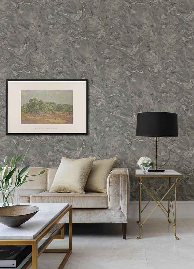 Meness Grey Metallic Marbling Wallpaper - York Wallcoverings - 4105-86618 - York Wallcoverings Wallpaper