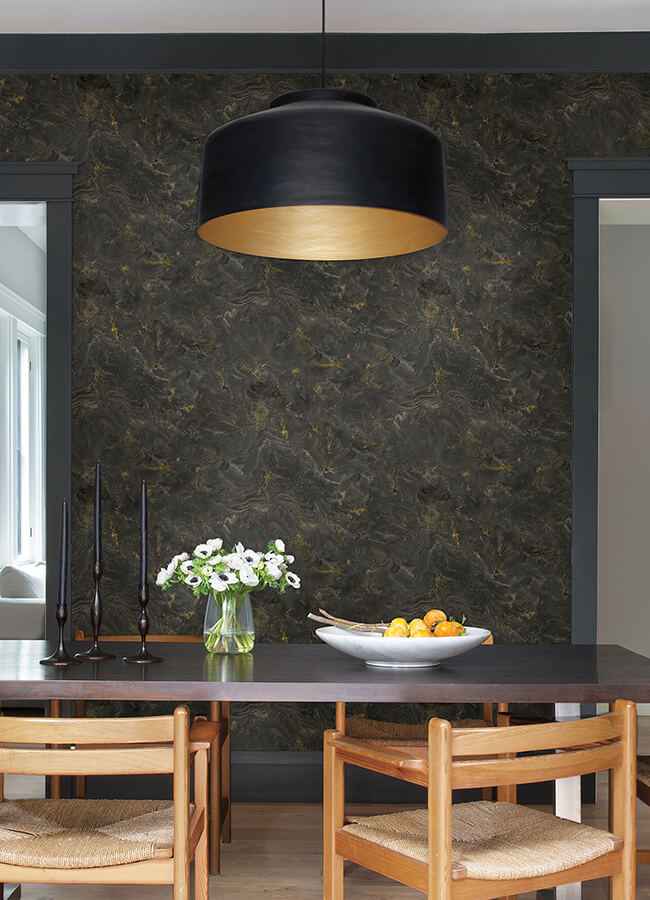 Meness Black Metallic Marbling Wallpaper - York Wallcoverings - 4105-86619 - York Wallcoverings Wallpaper