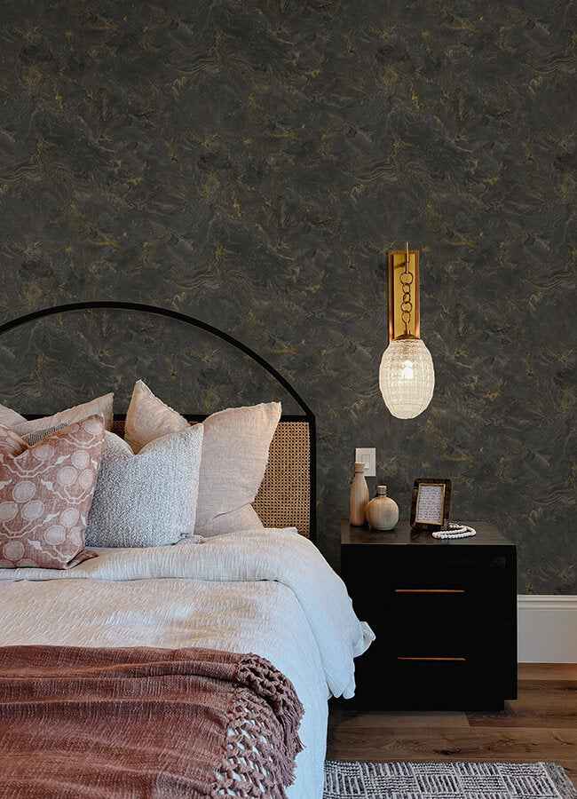 Meness Black Metallic Marbling Wallpaper - York Wallcoverings - 4105-86619 - York Wallcoverings Wallpaper